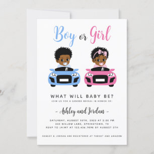 Black Baby Car Race Gender offenbaren Einladung