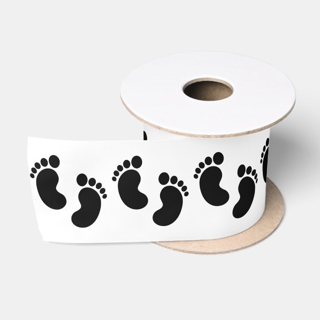 Black Baby Footprint Satinband (Spule)