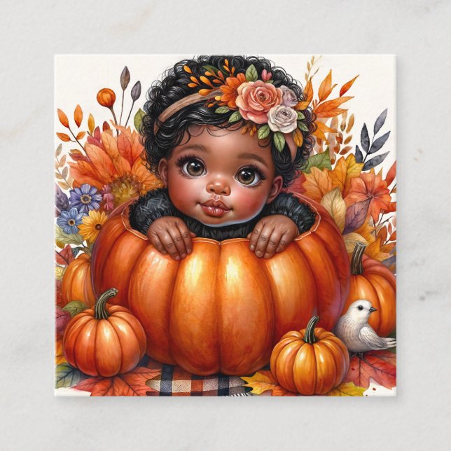 Black Baby Girl in Pumpkin Fall-Themed Begleitkarte (Vorderseite)