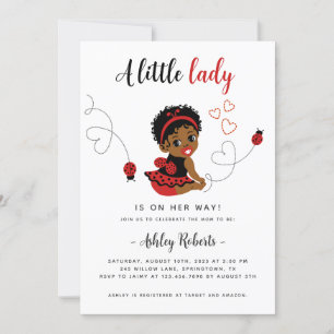 Black Baby Girl Ladybug Shower Invitation