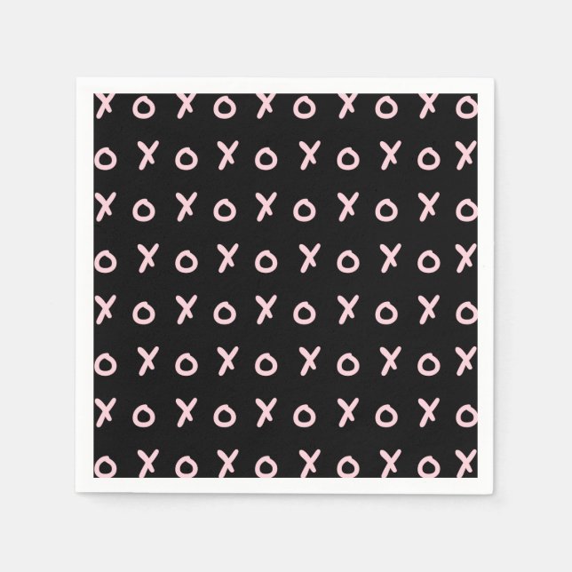 Black & Baby Pink X O XO XO Niedlich Trendy Serviette (Vorderseite)