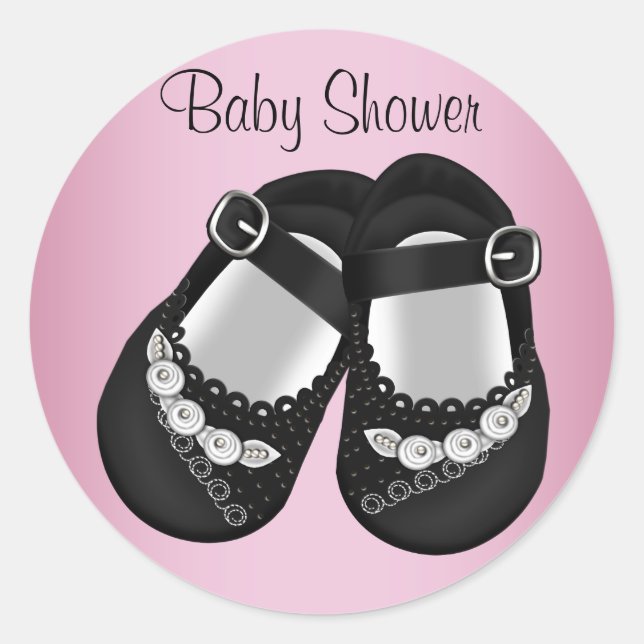 Black Baby Shoes Pink Baby Shower Stickers (Vorderseite)