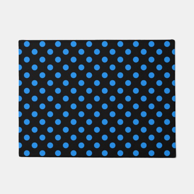 Black Background Blue Polka Dots Fußmatte (Vorderseite)