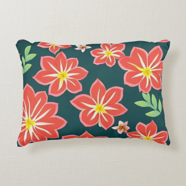 Black Background Red Floral Dekokissen (Vorderseite)