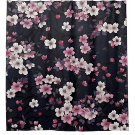 Black Background With Flowers Duschvorhang