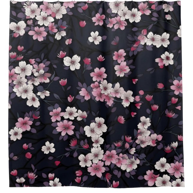 Black Background With Flowers Duschvorhang (Vorderseite)