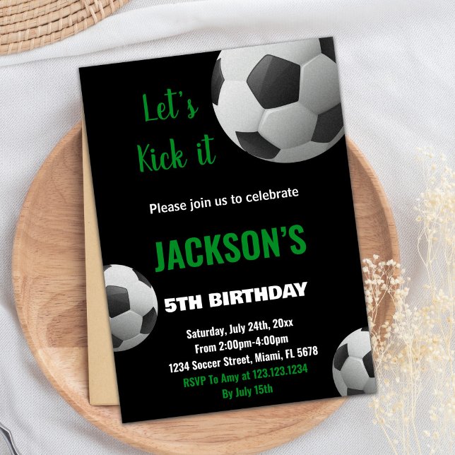 Black Ball Green Texte Soccer Invitation (Black Ball Green Text Soccer Invitation)