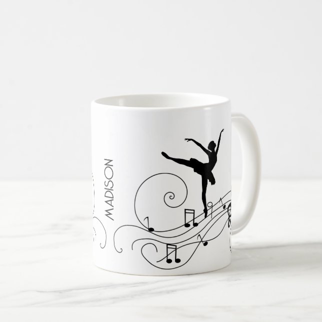 Black Ballerina & Music Notes Café Mug (Devant droit)