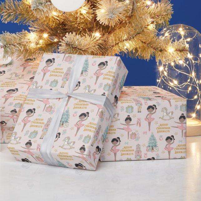 Black Ballerina Personalisiert Nutcracker Geschenkpapier (Feiertage)