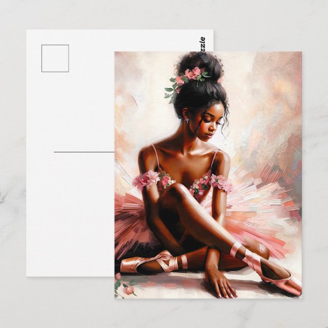 Black Ballerina Pink Tutu Art Postkarte (Vorne/Hinten)