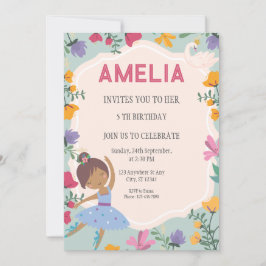Black Ballerina Princess Floral Girl Birthday Einladung