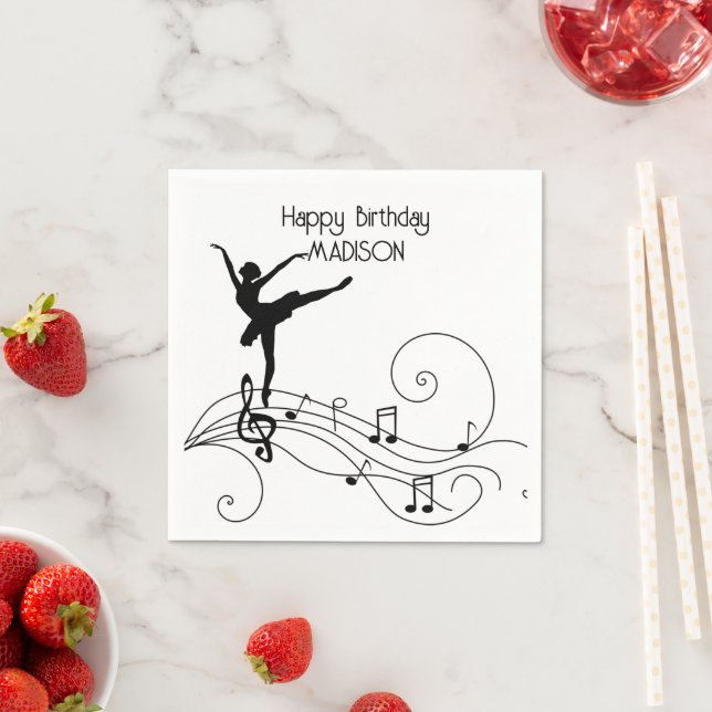 Black Ballerina & Swirl Musiknotens Napkins Serviette (Beispiel)