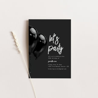 Black Balloon Birthday Party Einladung