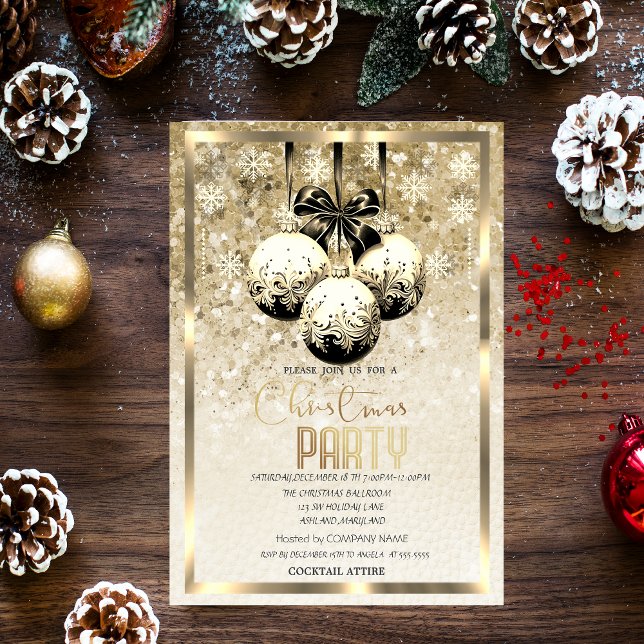 Black Balls Snowflakes Gold Company Weihnachten Einladung (Von Creator hochgeladen)