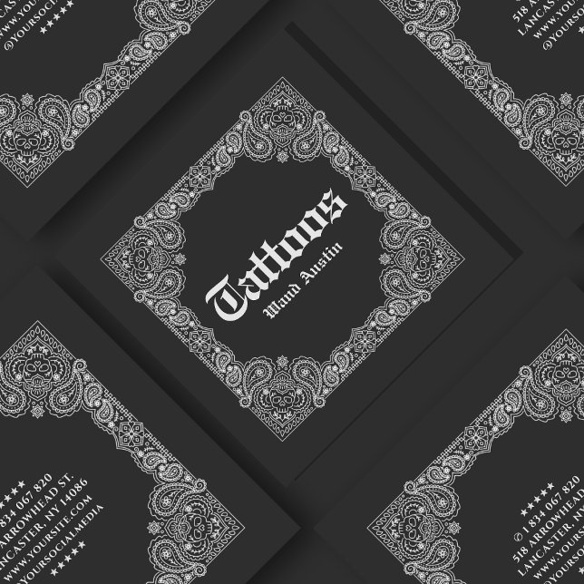 Black Bandana Paisley Tattoos Square Business Card Quadratische Visitenkarte (Von Creator hochgeladen)