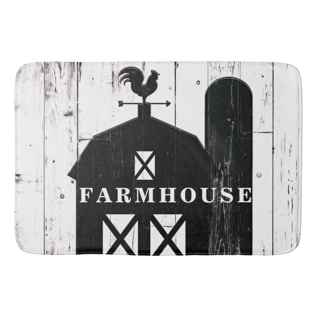 Black Barn White Wood Rustic Country Farmhouse Badematte (Vorderseite)