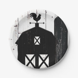 Black Barn White Wood Rustic Farmhouse Hochzeit Pappteller