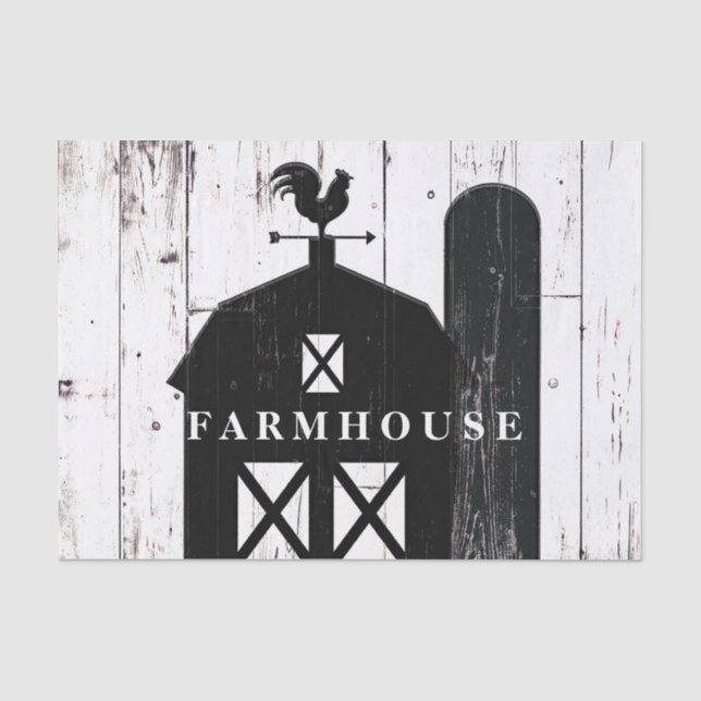 Black Barn White Wood Rustic Farmhouse Hochzeit Seidenpapier (Vorderseite)