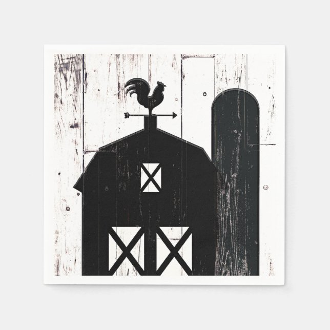 Black Barn White Wood Rustic Farmhouse Hochzeit Serviette (Vorderseite)