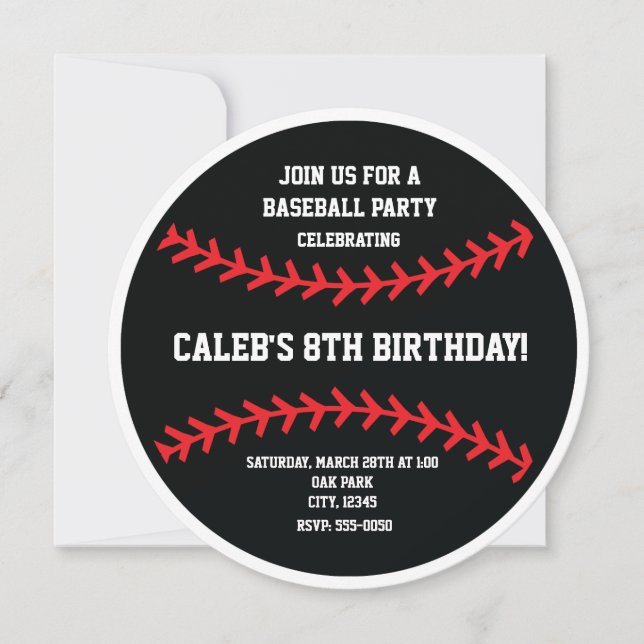 Black Baseball Anniversaire Fête Sports Invitation (Devant)