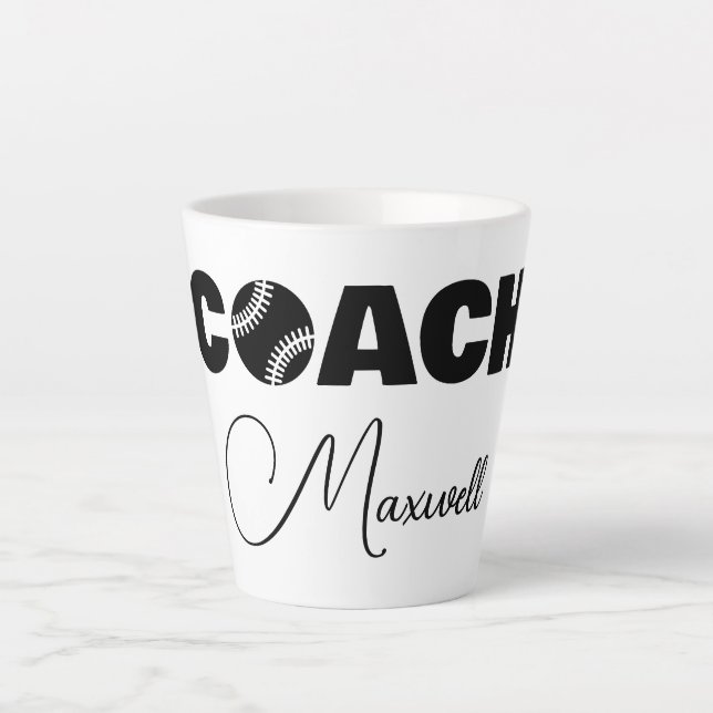 Black Baseball Coach Latte Tasse (Vorderseite)