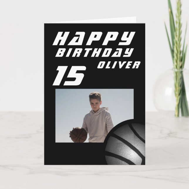 Black Basketball Ball Boy Foto Happy Birthday Karte (Vorderseite)