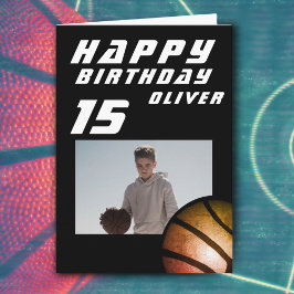 Black Basketball Ball Boy Foto Happy Birthday Karte