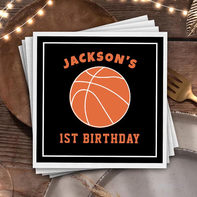 Black Basketball Birthday Napkins Serviette (Von Creator hochgeladen)