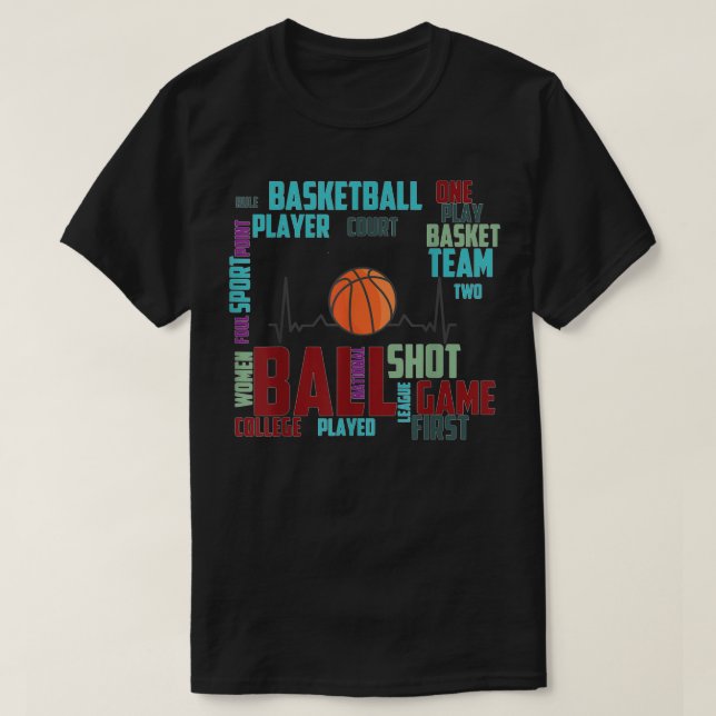Black Basketball Stuff Coach Team Red Heart T-Shirt (Design vorne)