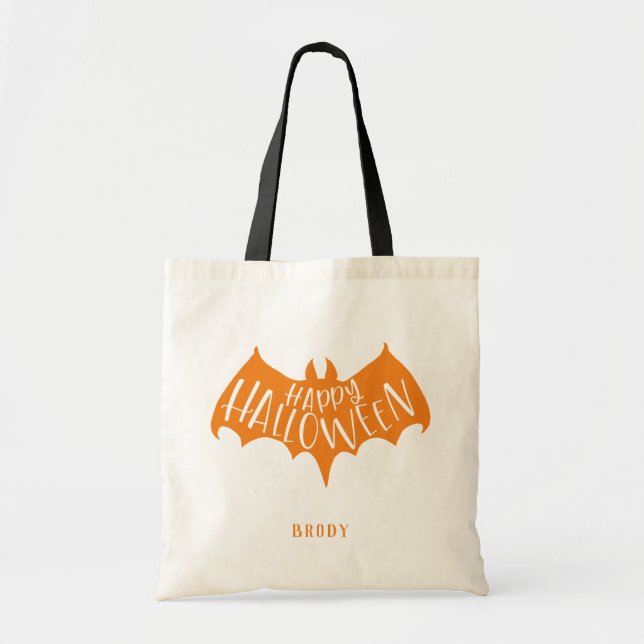 Black Bat Happy Halloween Tragetasche (Vorne)