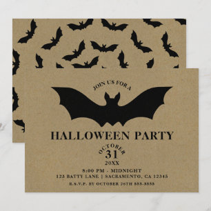 Black Bat Rustic Kraft Halloween-Party Einladung