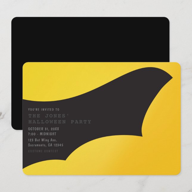 Black Bat Wing Halloween-Party Einladung (Vorne/Hinten)