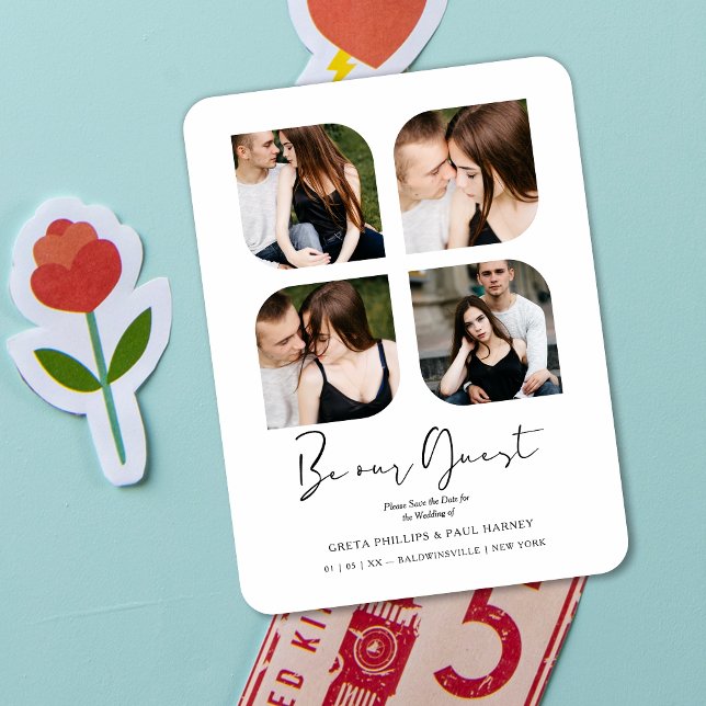 Black Be our Gast Clover Collage 4 Fotos Hochzeit Magnet (White Be our Guest Quote Clover Collage 4 Photos Wedding Save the Date Magnet. )