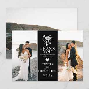 Black Beach Hochzeit in Urlaubsort Dankeskarte