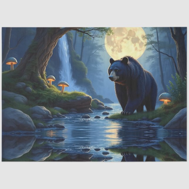 Black Bear at the stream under moonlight Seidenpapier (Vorderseite)