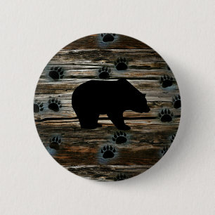 Black Bear Black Bear Paws Rustic Wood Button