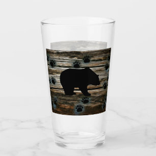 Black Bear Black Bear Paws Rustic Wood Glas