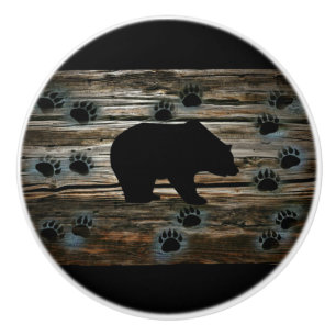 Black Bear Black Bear Paws Rustic Wood Keramikknauf