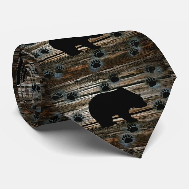 Black Bear Black Bear Paws Rustic Wood Krawatte (Gerollt)