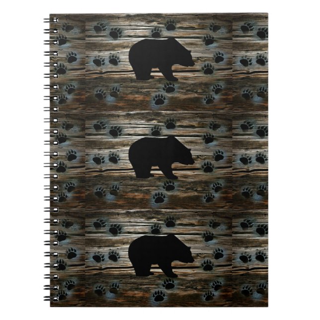 Black Bear Black Bear Paws Rustic Wood Notizblock (Vorderseite)