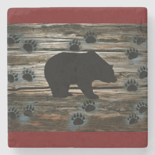 Black Bear Black Bear Paws Rustic Wood Steinuntersetzer