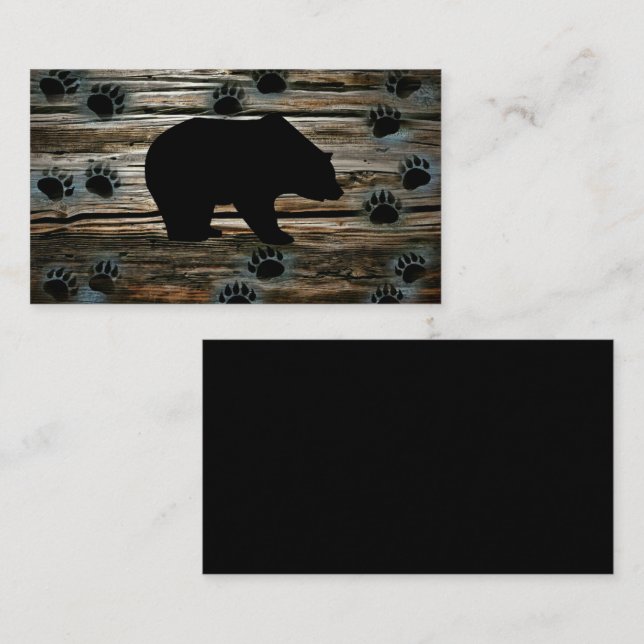 Black Bear Black Bear Paws Rustic Wood Visitenkarte (Vorne/Hinten)