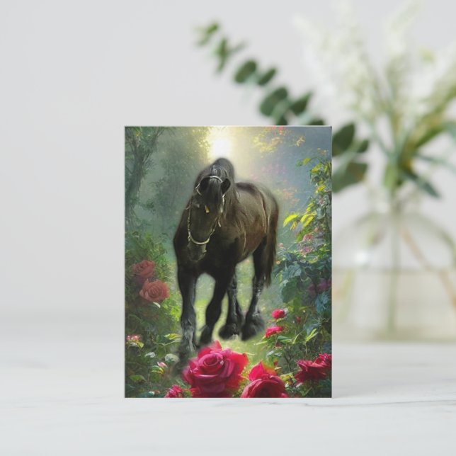 Black Beauty Friesian Horse Imaginaire - Carte pos (Debout devant)