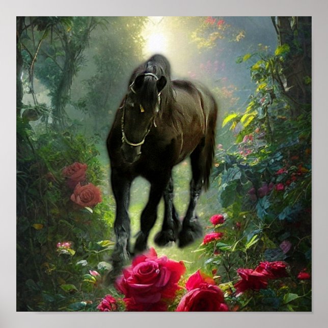 Black Beauty Friesian Horse Imaginaire - Poster (Devant)