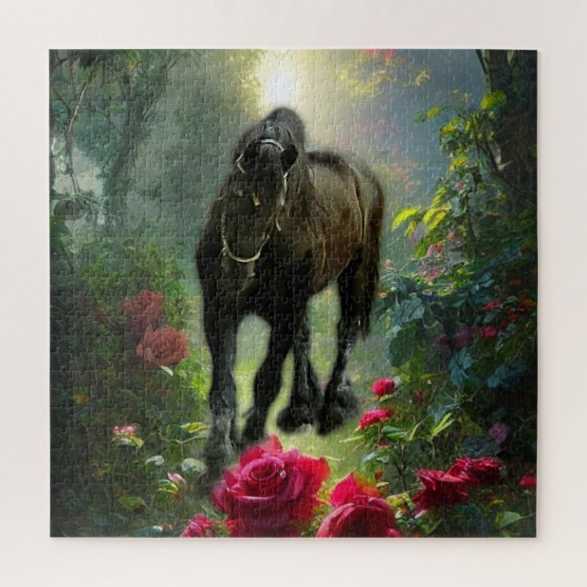 Black Beauty Friesian Horse Imaginaire - Puzzle (Vertical)