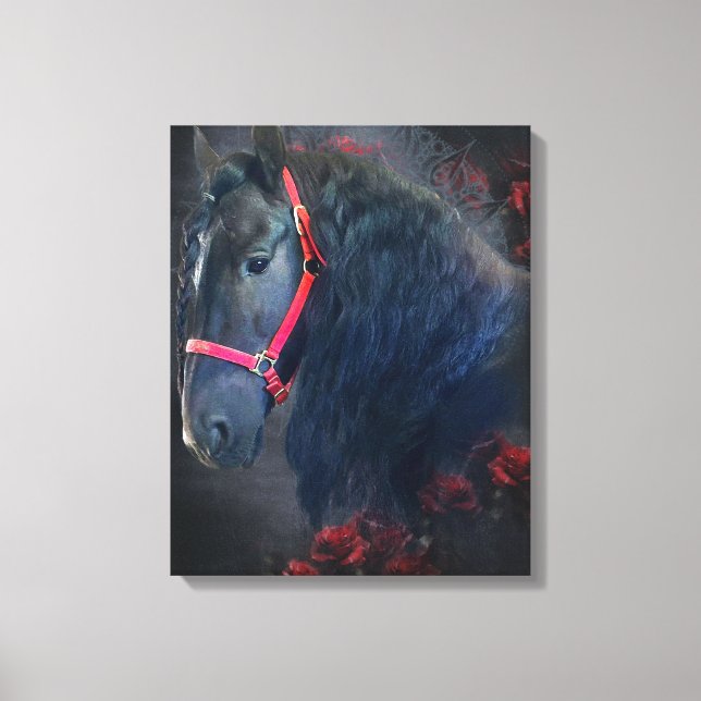 Black Beauty Friesian Horse - Wrapped Canvas Leinwanddruck (Vorderseite)