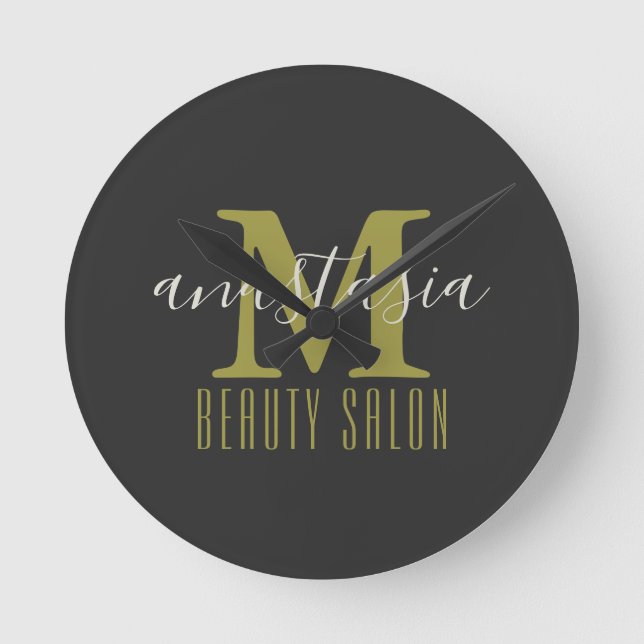 Black Beauty Salon by Anastasia Monogram Runde Wanduhr (Vorderseite)