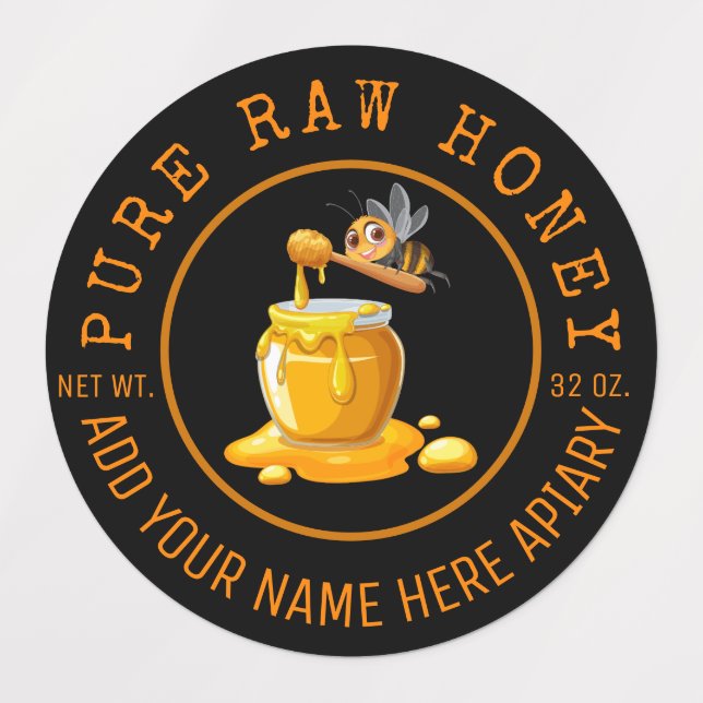 Black Bee Honey Label Metallic Gold Text  Etiketten (Design 1)