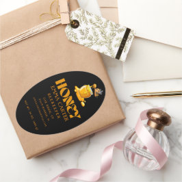 Black Bee Honey Label Metallic Gold Text  Ovaler Aufkleber