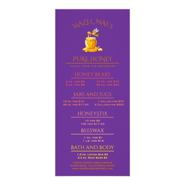 Black Bee Honey Label Metallic Gold Text  Werbekarte (Vorne)